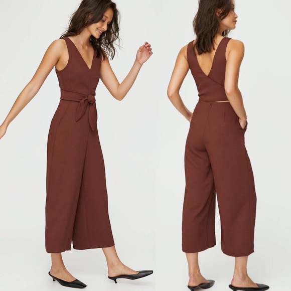 Aritzia Pants - ✨RARE✨ WILFRED New Ecoulement V Wrap Jumpsuit in Cocoa Brown